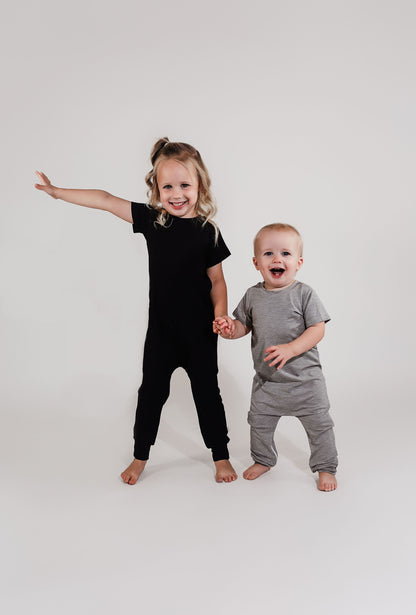 Grey Bamboo Lyocell Zip Romper