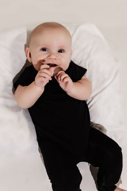 Black Bamboo Lyocell Zip Romper