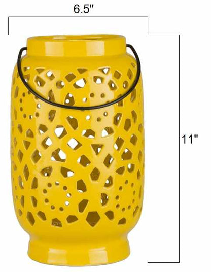 Jeiseyville Yellow Geometric Outdoor Ceramic Lantern
